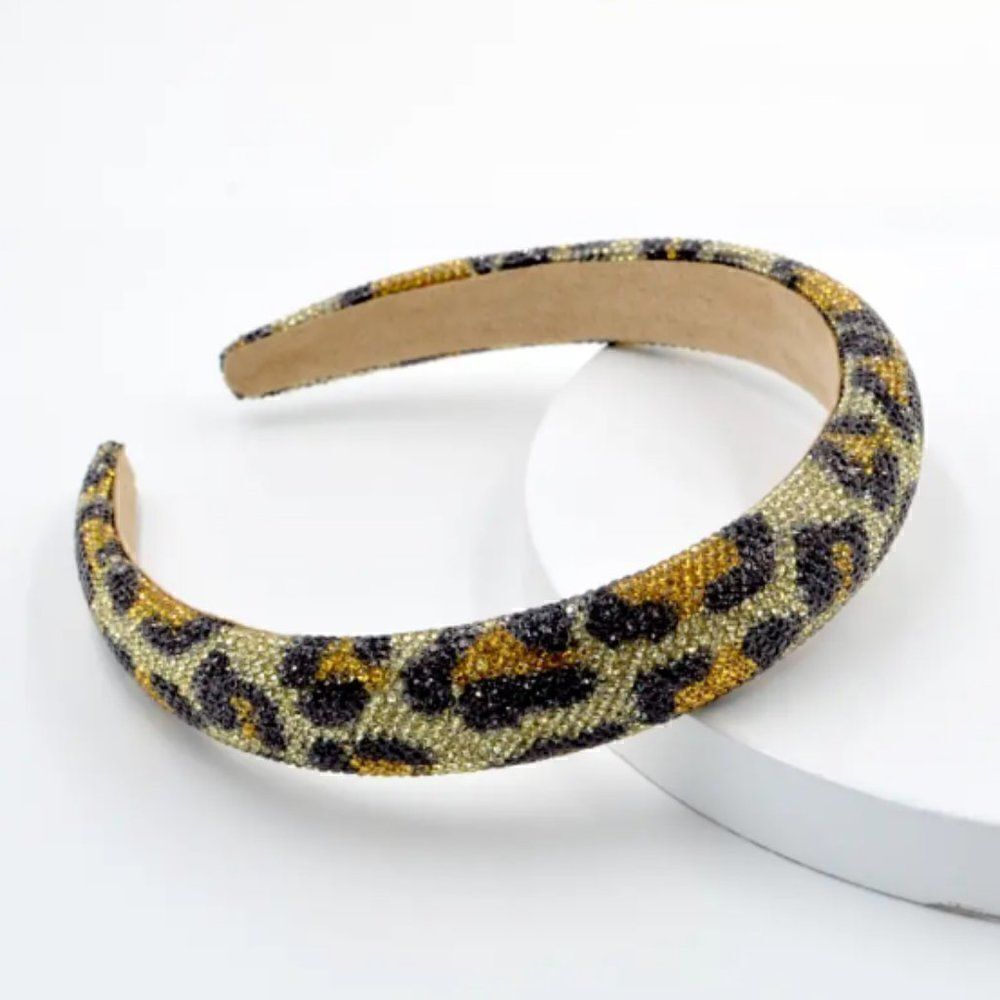 Rhinestone Headband For Girls and Women Gold Cheetah Head Band Sparkles